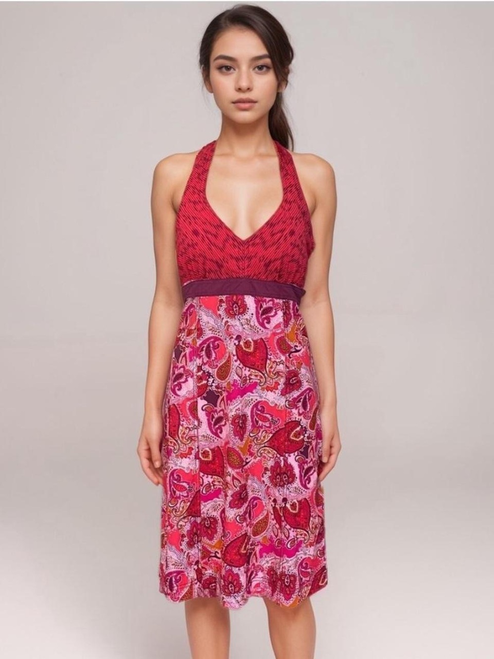 Athleta Pack Everywhere Halter Travel Dress Pink Paisley Women’s size 0 XS